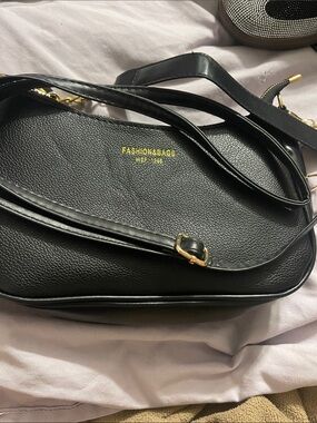 Black Faux Leather Crossbody with Gold Hardware